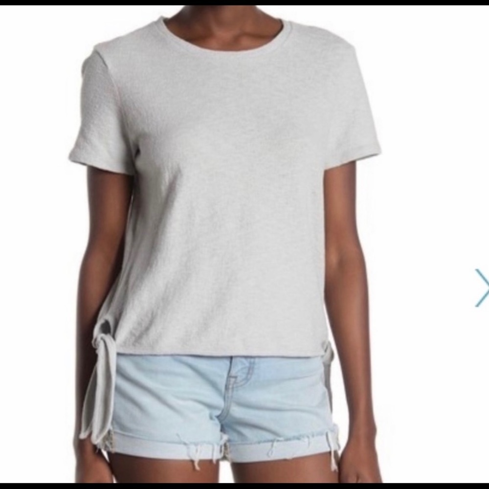 Madewell Gray Bottom Side Tie Crewneck Cotton Top